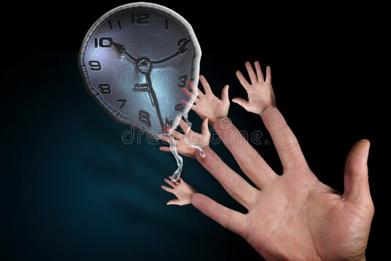 Mano aperta e le dita con le mani protese per la fusione di clock.