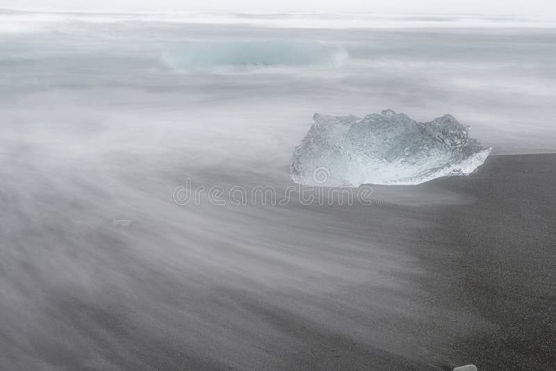 Floating Ice on Jokulsarlon Glacier Lake in Ultraviolet at Sunrise
