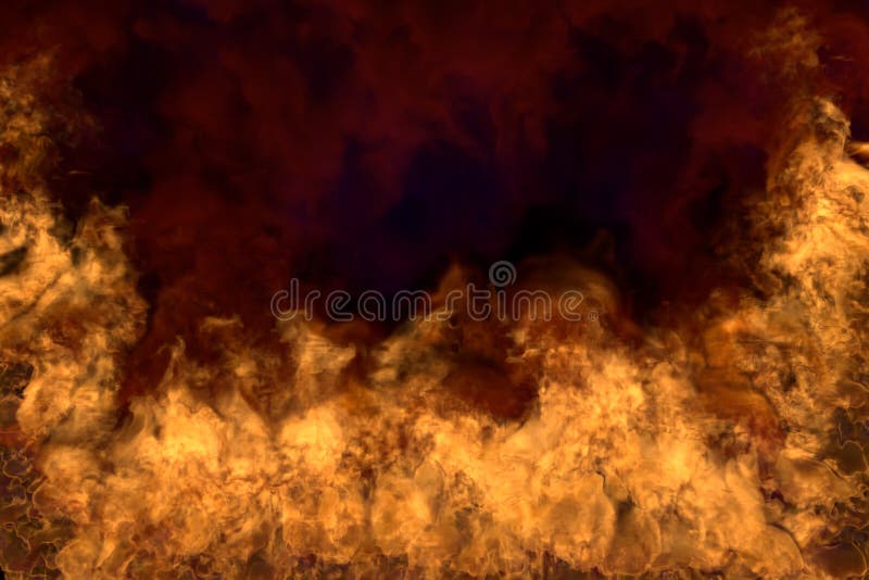 Flames from both the corners and bottom - fire 3D illustration of melting hell, half frame with scary heavy smoke isolated on