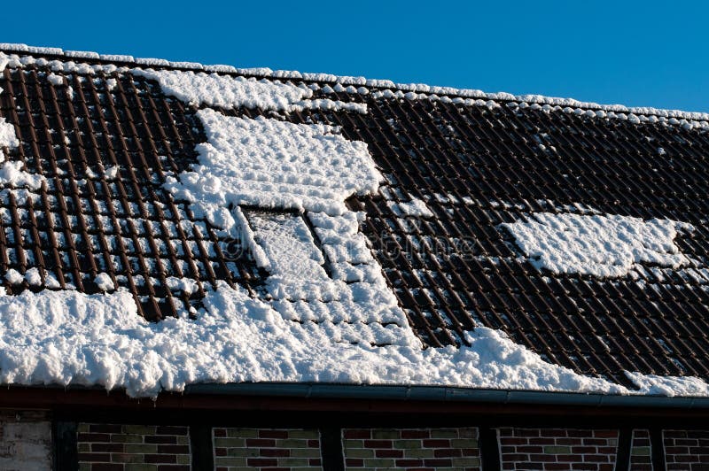 Snow On Roof Of A House On Sunny Day Stock Image Image of drainage, detail 112395573