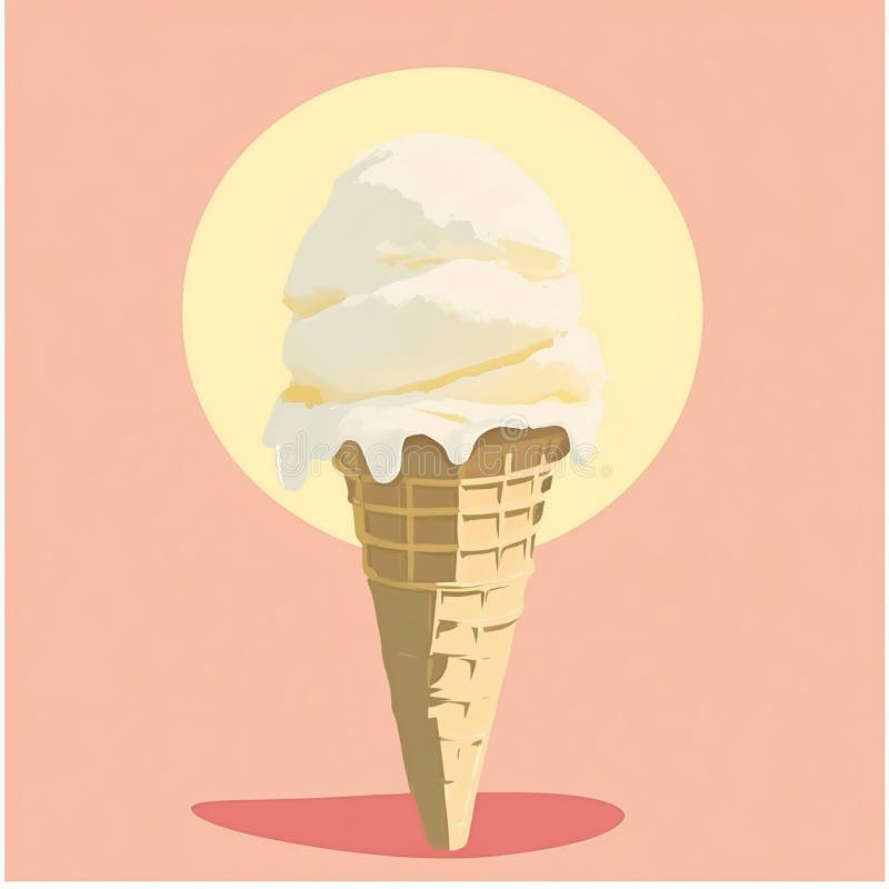 A melting triple-scoop ice cream cone under the hot sun, with pastel backgrounds stock photo