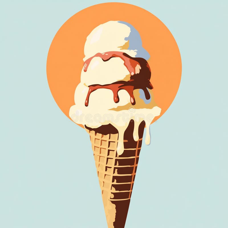 A melting triple-scoop ice cream cone under the hot sun, with pastel backgrounds royalty free stock photos