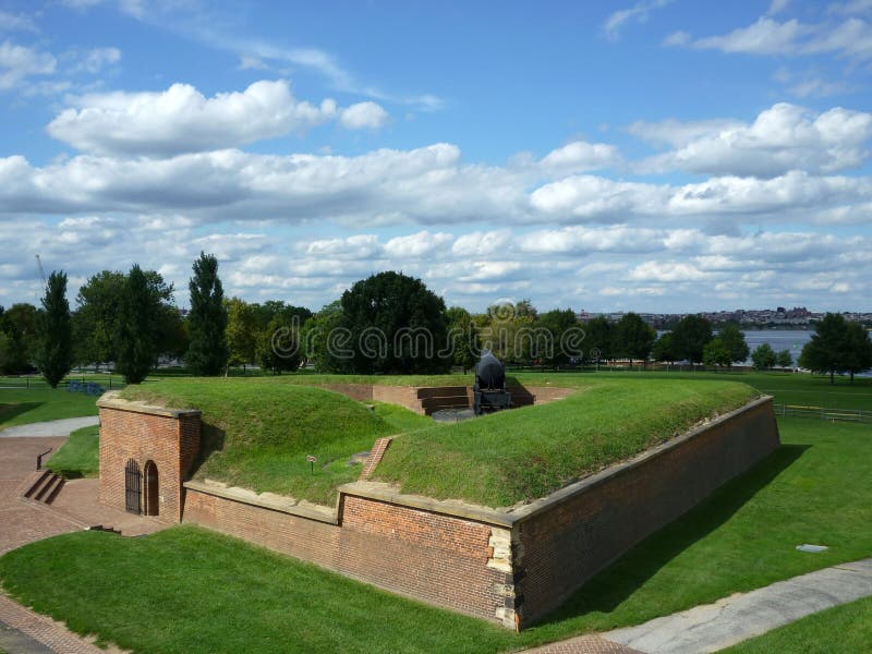 Photo of a gunpowder storage building at fort mchenry in baltimore maryland. This structure prevented enemy canon balls from igniting the gunpowder with thick walls and and a t shaped entrance. The successful defense of this fort against british gunships on september 14, 1814 inspired francis scott key to write the national anthem for the united states of america called the star-spangled banner. Photo of a gunpowder storage building at fort mchenry in baltimore maryland. This structure prevented enemy canon balls from igniting the gunpowder with thick walls and and a t shaped entrance. The successful defense of this fort against british gunships on september 14, 1814 inspired francis scott key to write the national anthem for the united states of america called the star-spangled banner.