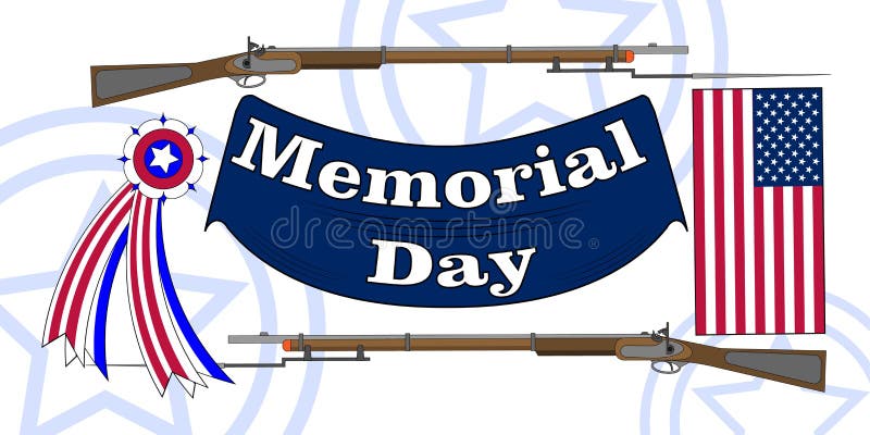 Memorial Day poster. Patriotic holiday banner with flag, veteran attributes like military and war signs and ammunition. USA royalty free illustration Memorial Day poster. Patriotic holiday banner with flag, veteran attributes like military and war signs and ammunition. USA royalty free illustration