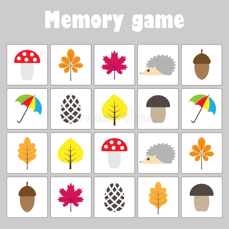 Memory Game With Pictures Autumn Theme For Children, Fun Education Game For Kids, Preschool Activity, Task For The Development O Stock Vector - Illustration of graphic, mushroom: 128239184
