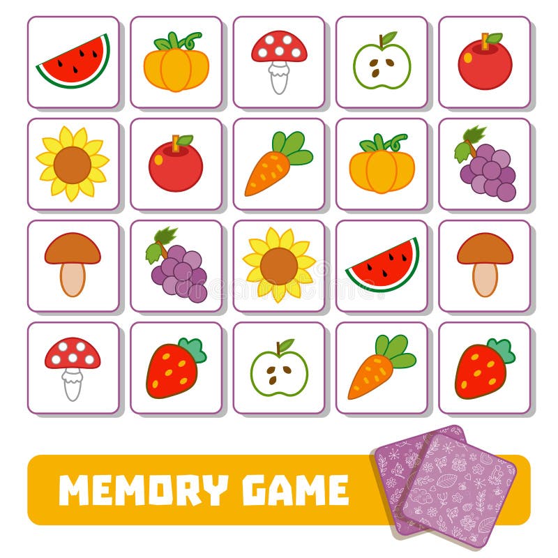 Memory Game for Children, Cards with Fruits and Vegetables Stock Vector ...