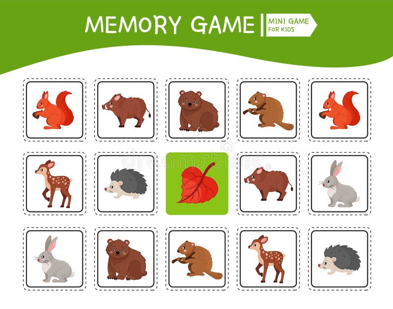 Memory Game for Children, Cards with Forest Animals Stock Vector ...