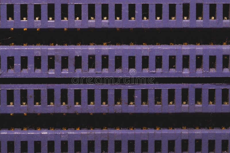 Memory slots on the motherboard close up. ram socket. connector on the circuit board stock image
