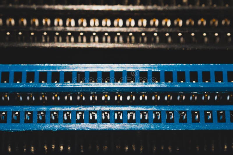 Memory slots on the motherboard close up. ram socket. connector on the circuit board stock photos