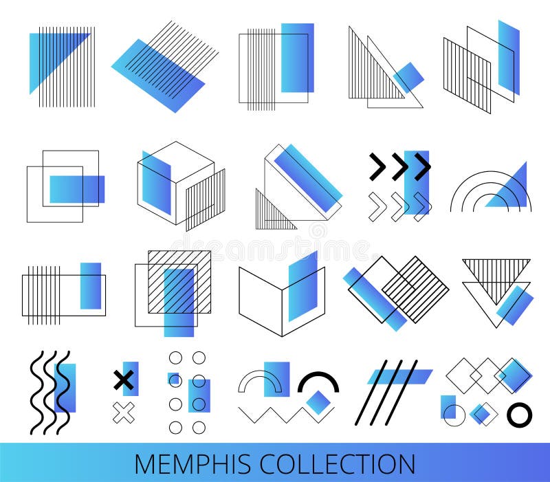 Set of abstract memphis shapes. Design Elements. Retro fashion 80s and 90s print pattern texture. Geometric style.