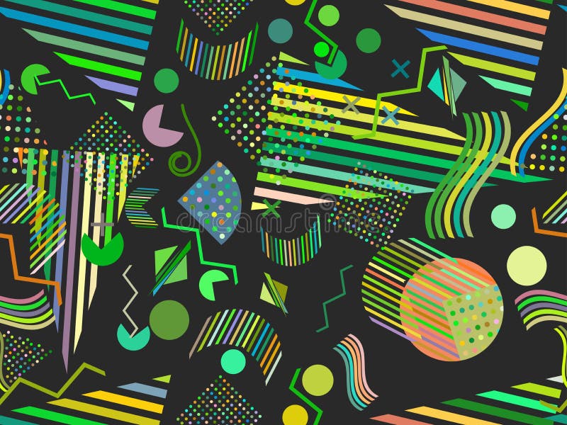 Memphis seamless pattern. Abstract seamless patterns 80`s-90`s styles. Vector royalty free illustration Memphis seamless pattern. Abstract seamless patterns 80`s-90`s styles. Vector royalty free illustration