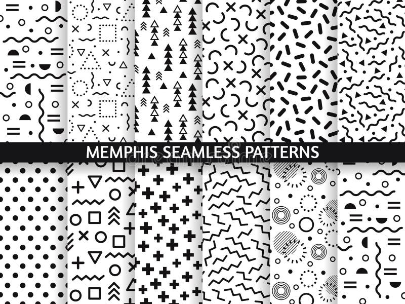 Memphis seamless patterns. Funky pattern, retro fashion 80s and 90s print pattern texture. Geometric graphics style