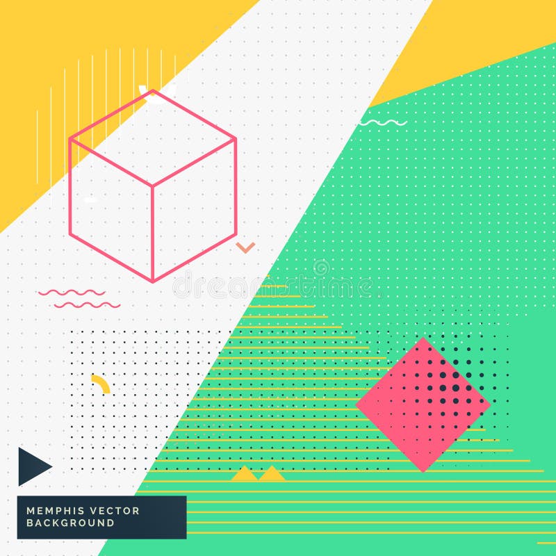 Memphis style background with abstract geometrical figure stock illustration