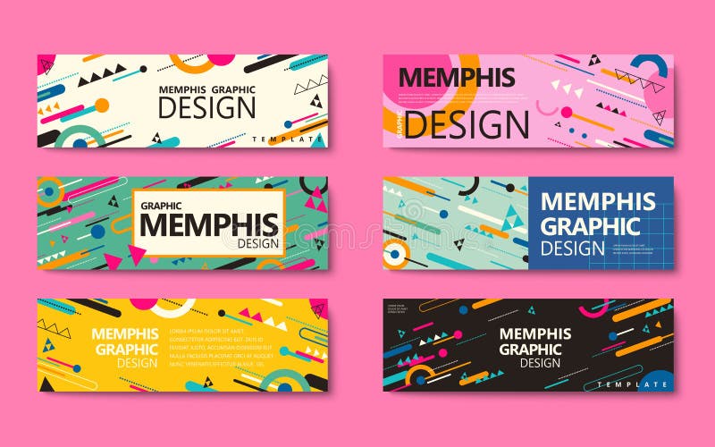 Memphis style banner collection stock illustration
