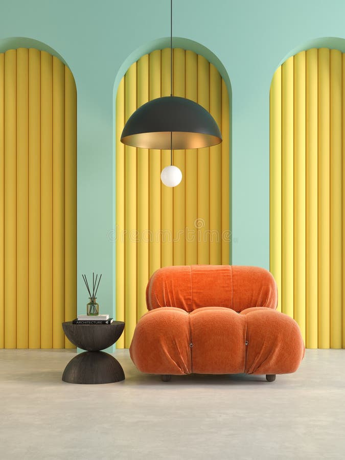 Memphis style conceptual dopamine interior room 3d illustration vector illustration
