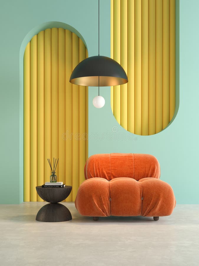 Memphis style conceptual dopamine interior room 3d illustration vector illustration