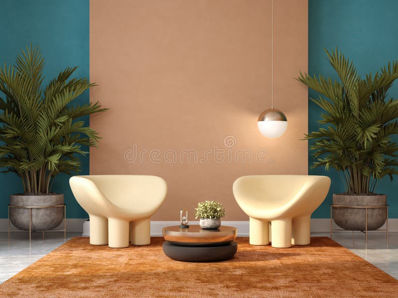 Memphis style conceptual interior room 3d illustration vector illustration