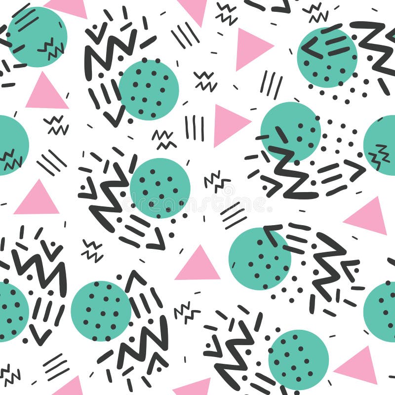 Memphis style, geometric pattern, abstract seamless pattern, retro 80s style. stock illustration