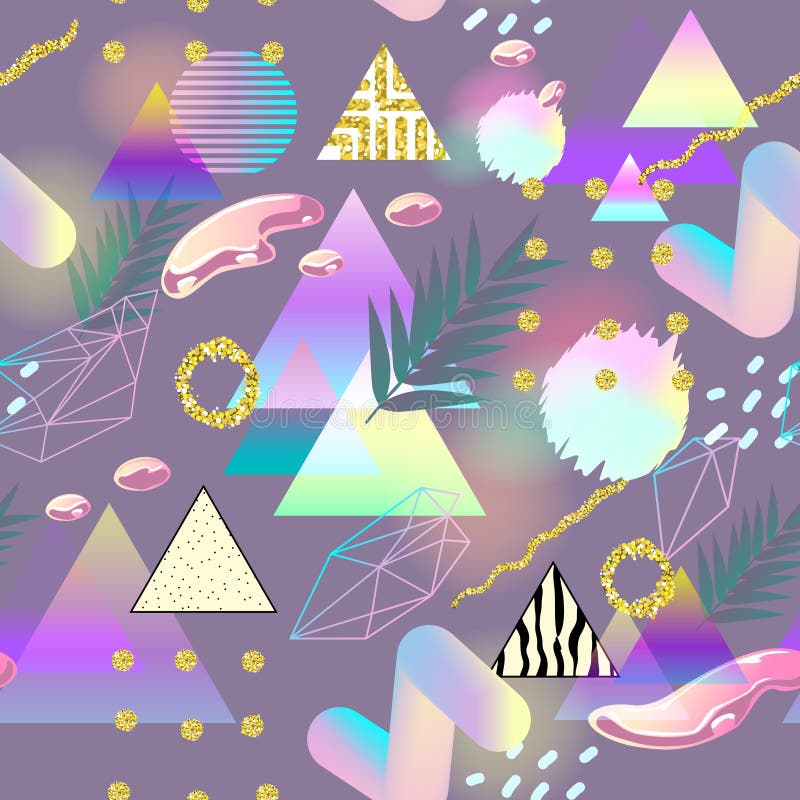 Memphis Style Geometric Tropical Seamless-het Patroon met Goud schittert Elementen De Abstracte Achtergrond van de Hipstermanier stock illustratie Memphis Style Geometric Tropical Seamless-het Patroon met Goud schittert Elementen De Abstracte Achtergrond van de Hipstermanier stock illustratie