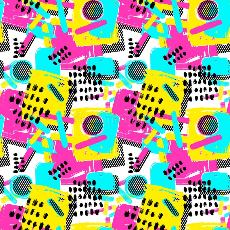 Memphis style hand drawn textured seamless pattern vector illustration