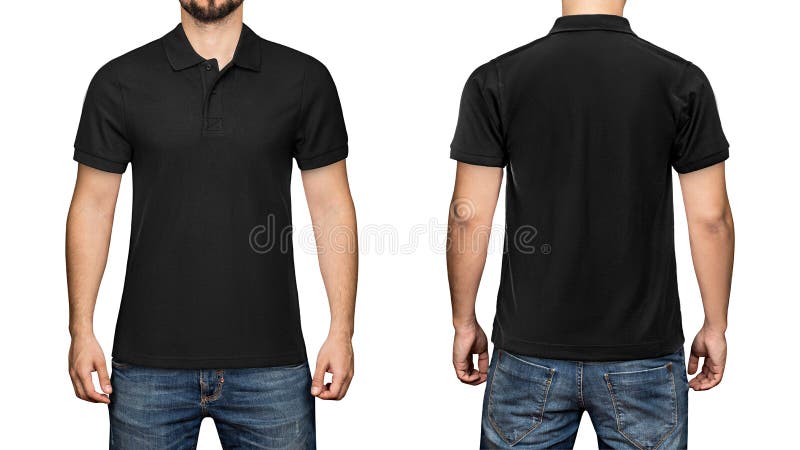 Men In Blank Black Polo Shirt, Front And Back View, White Design Polo ...