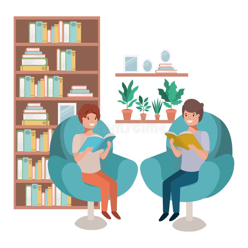 Men with book in livingroom avatar character vector illustration desing