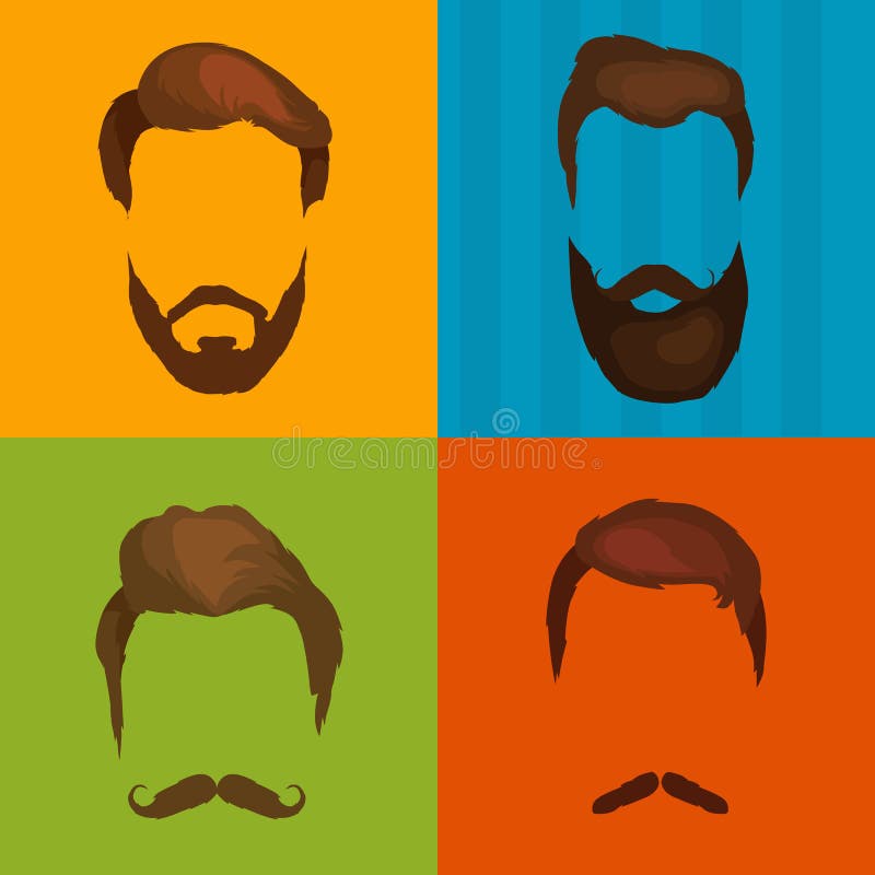 Men Cartoon Hairstyles with Beards and Mustache Background. Vector  Illustration with Hipsters Hairstyles Icons Stock Vector - Illustration of  cartoon, icon: 74595235