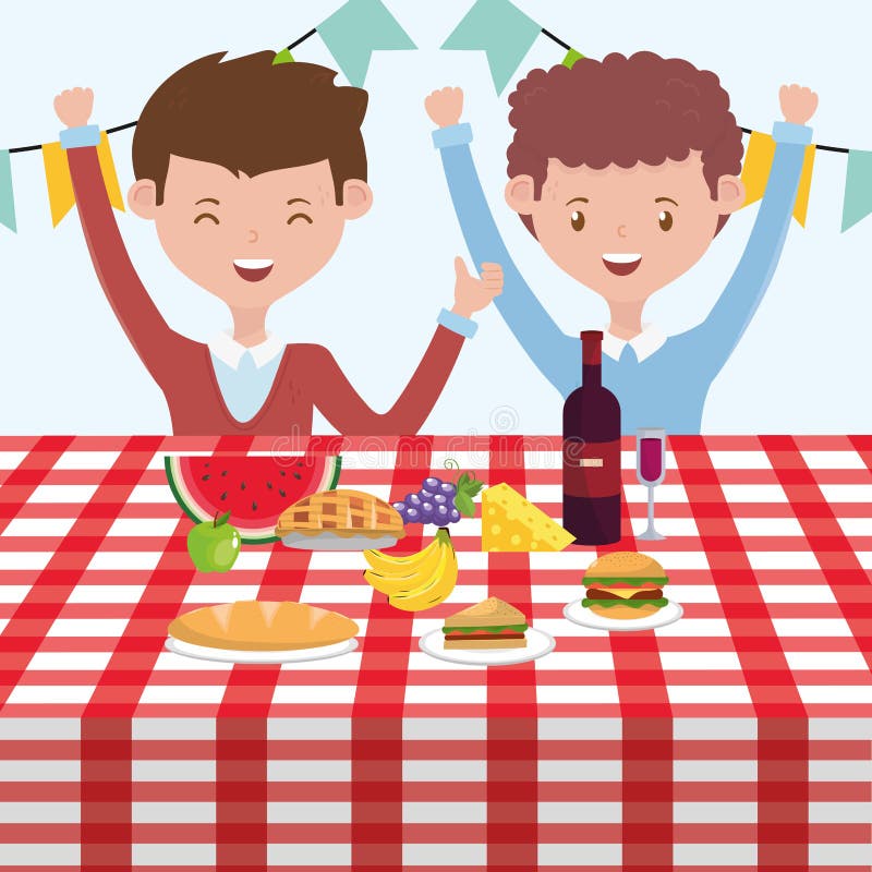 Men cartoons having picnic vector design