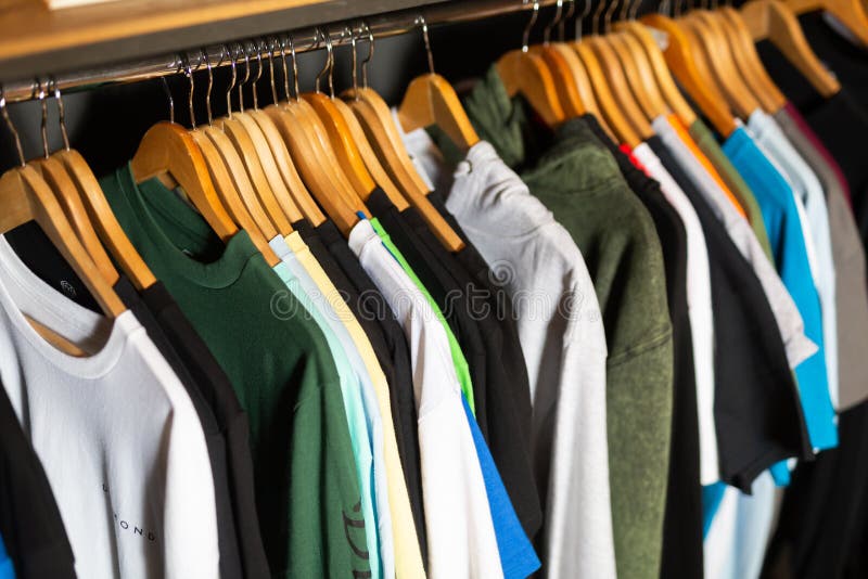 Men Clothes in Modern Garments Shop Stock Photo - Image of rows ...