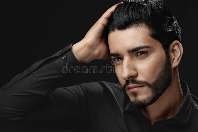 Men Hair Beauty. Handsome Male Model Touching Healthy Hair Stock Photo -  Image of hairstyle, elegant: 125032252