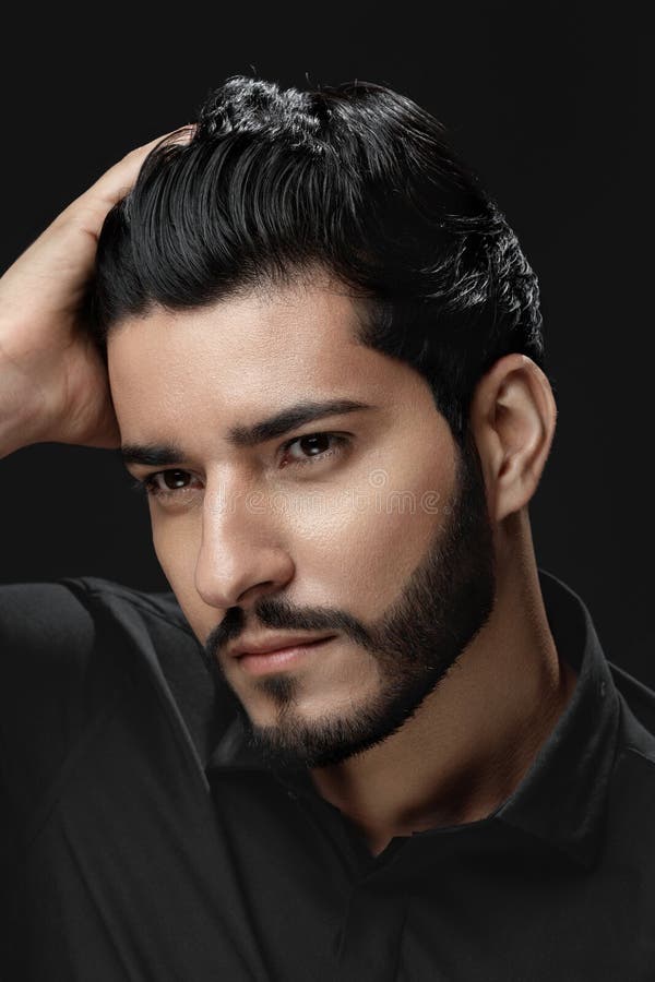 Men Hair Beauty. Handsome Male Model Touching Healthy Hair Stock Image -  Image of arabian, care: 125032283