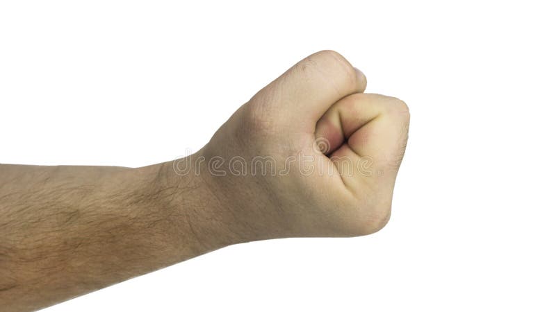 Men Hand Clenched Into A Fist Isolated On White Background With