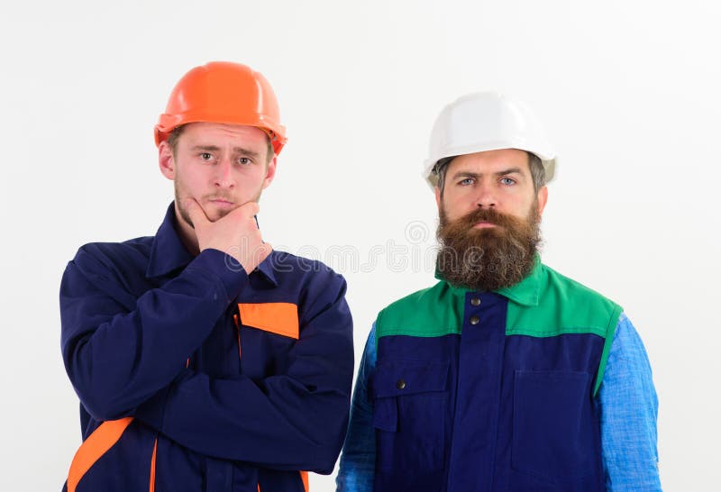 Men in Hard Hats and Uniform, Builders Ready To Work, Stock Image