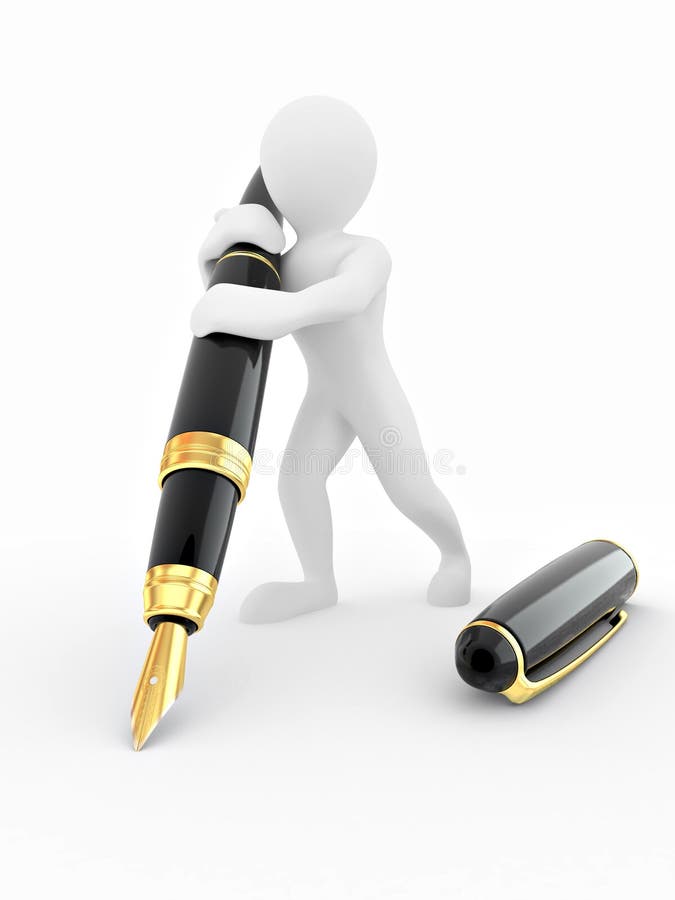 Men with pen on white isolated background royalty free illustration