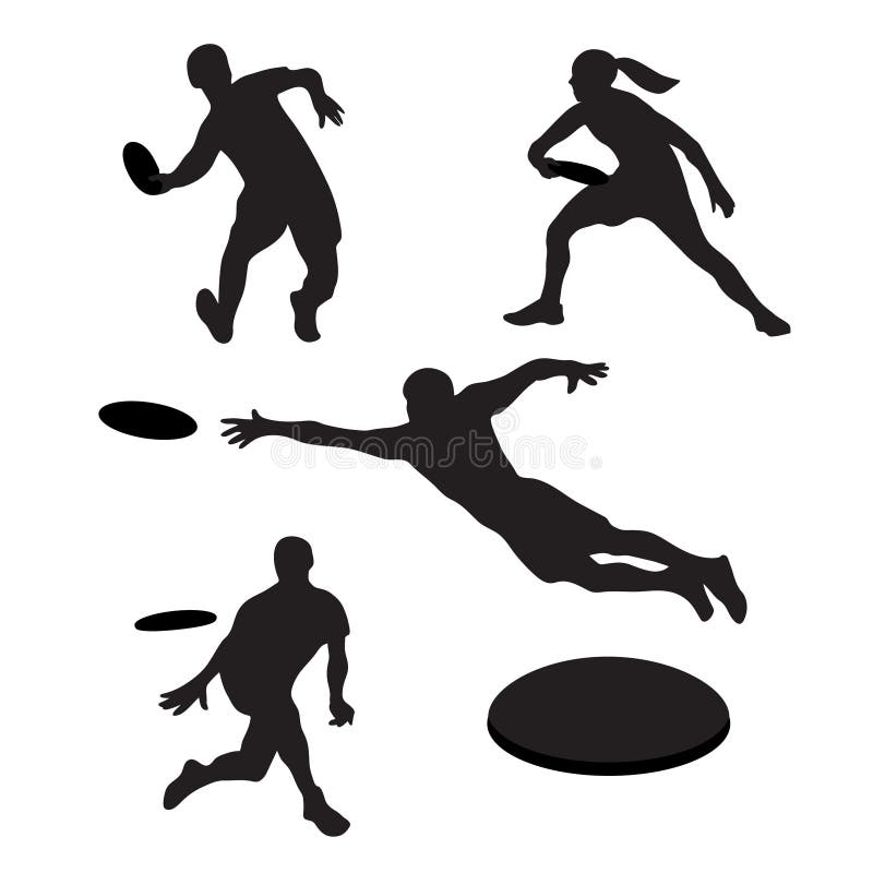 Men playing ultimate frisbee 4 silhouettes