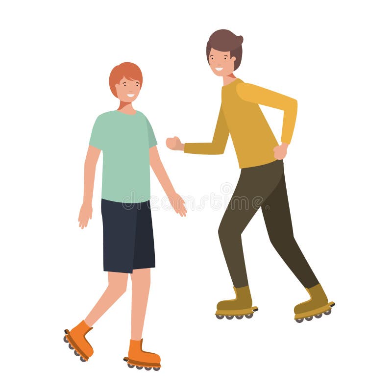 Men with roller skates avatar character vector illustration desing