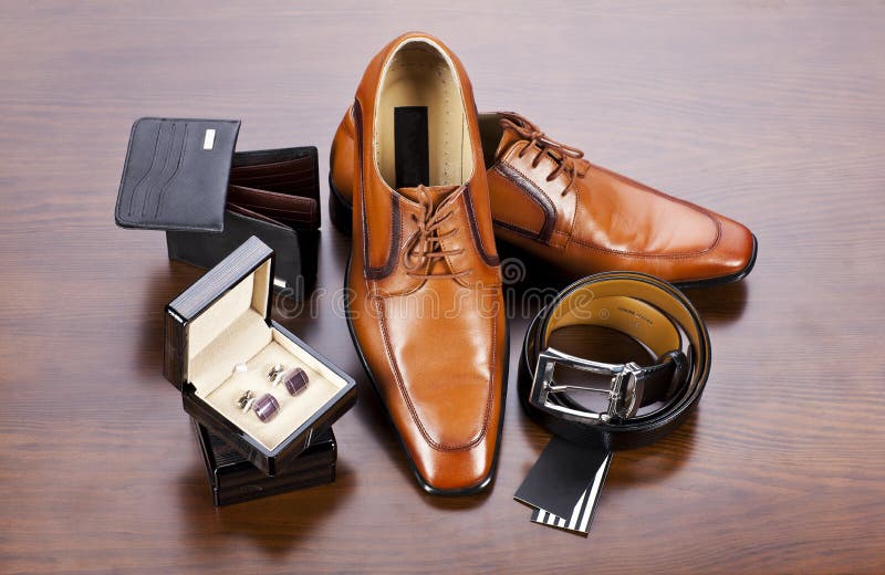 Men' s accessories in style: belt, cuff, wallet, leather shoes. Button clasp stock images, royalty-free photos and pictures