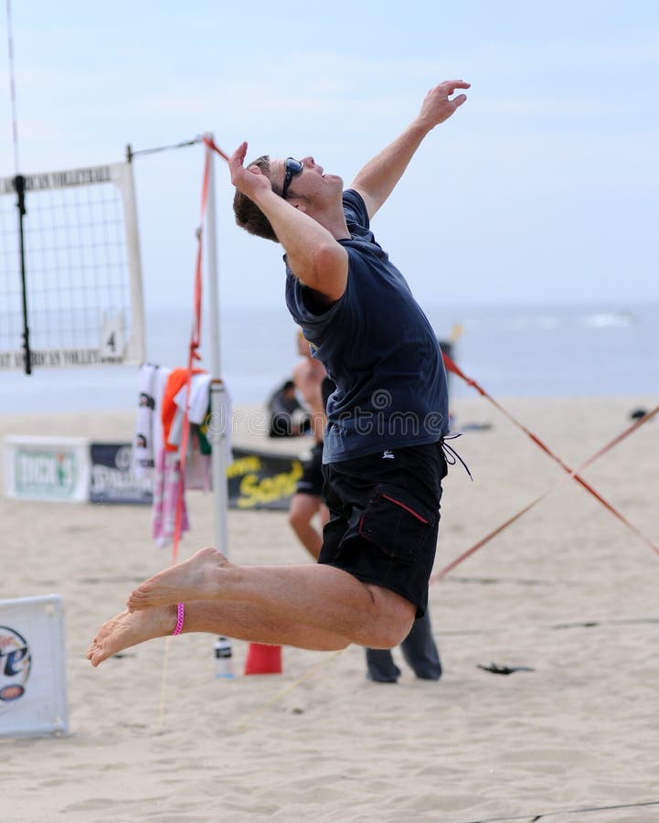 Men's Beach Volleyball Jump Serve Editorial Image Image 19984480