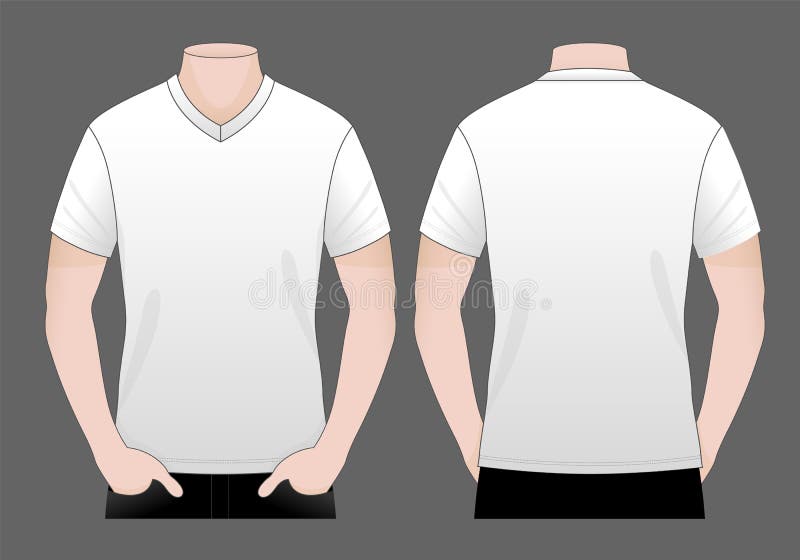 Men`s Blank White Short Sleeves V-Neck T-Shirt Template. Stock ...