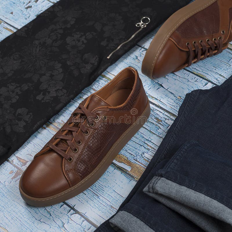 Mens Casual Outfits For Man Clothing With Brown Shoes Watch Belt Trousers  Blue Shirt And Wallet Isolated On White Background Top View Stock Photo -  Download Image Now - iStock