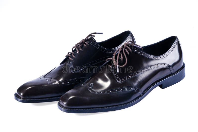 Men`s Classic Black Leather Shoes Isolated on White Stock Photo Image