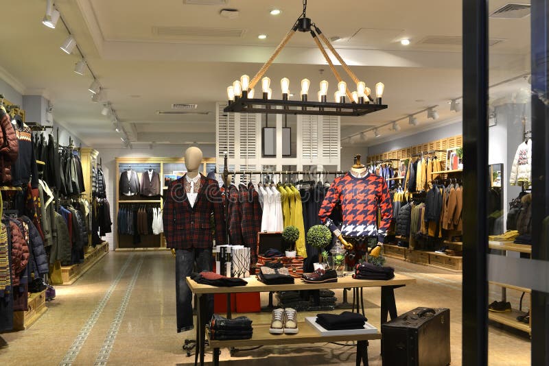 Interior view of men's fashion shop,Hongkong,China,Asia. decorated with pendant lamp and led light. Interior view of men's fashion shop,Hongkong,China,Asia. decorated with pendant lamp and led light