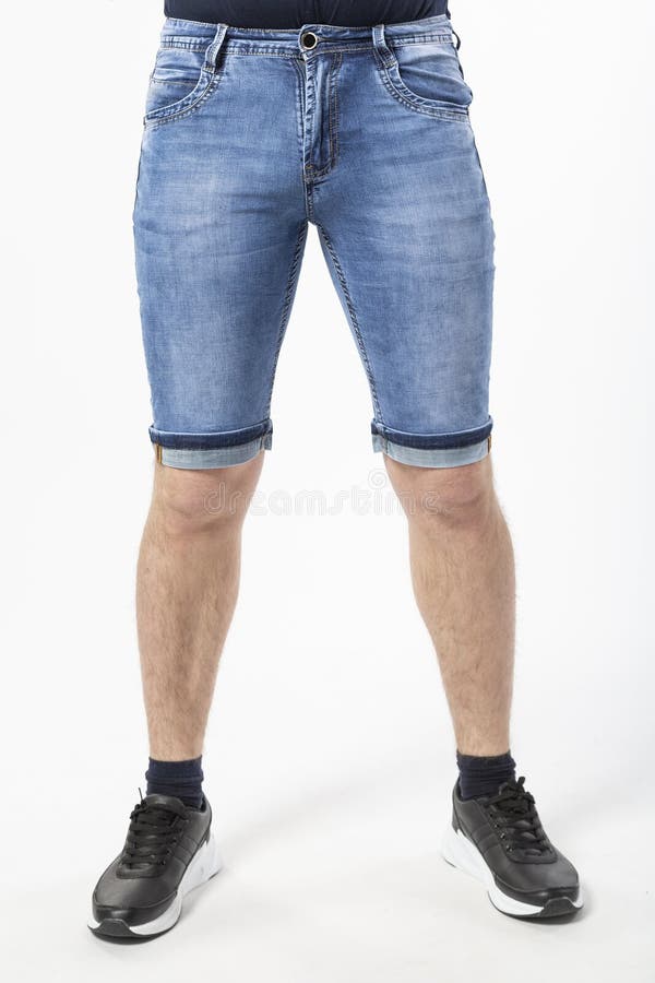 Men`s Denim Shorts Close Up Isolated Stock Image - Image of tshirt ...
