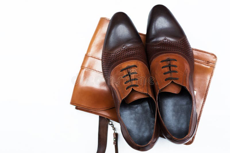 Men`s Fashion with Brown Leather Shoes and Business Bag Stock Image ...