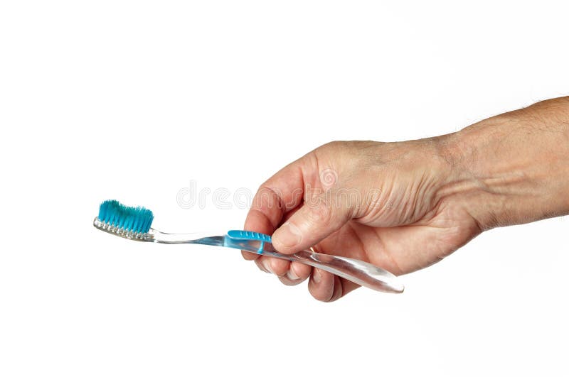 Men S Hand Holding a Toothbrush without Toothpaste Isolated on White