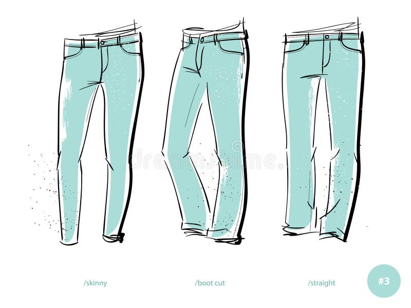 Blue Jeans Pants Collection, Sketch Vector Illustration. Stock Vector ...