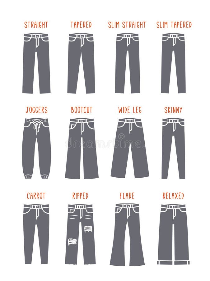 Men Jeans Male Denim Pants Fit Types Guideline Stock Vector ...