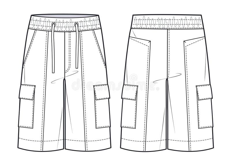 Men S Shorts Fashion Flat Technical Drawing Template. Short Pants ...