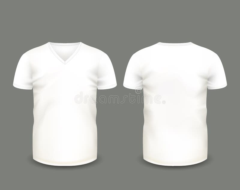 Men S White V-neck T-shirt Short Sleeve in Front and Back Views. Vector ...