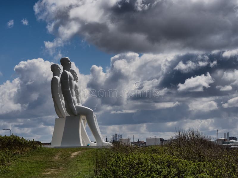 Men at Sea Statues in Esbjerg Harbor, Denmark Stock Photo Image of